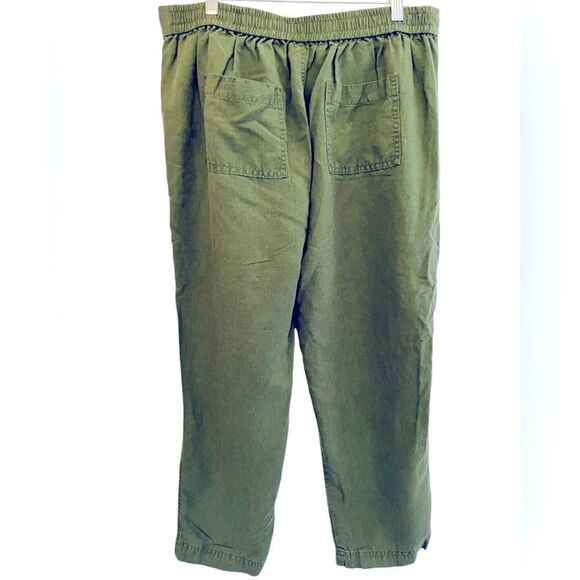 J Crew Denim olive green linen blend elastic waist drawstring crop pants size M. - Picture 3 of 6